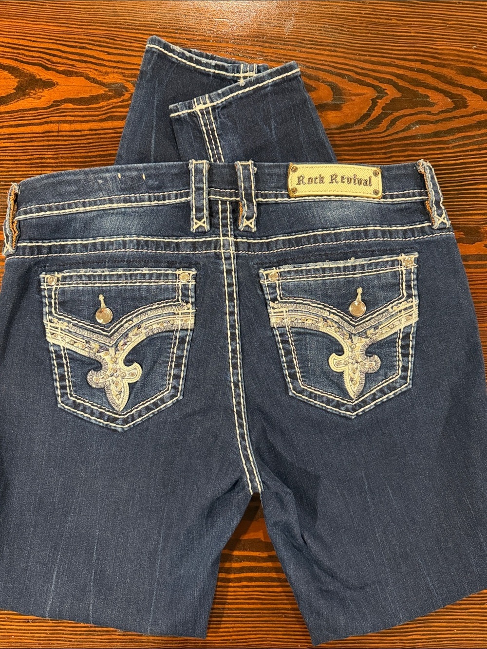 Rock Revival Dark Blue Emilia Skinny Jeans with Contrast Stitching size 31